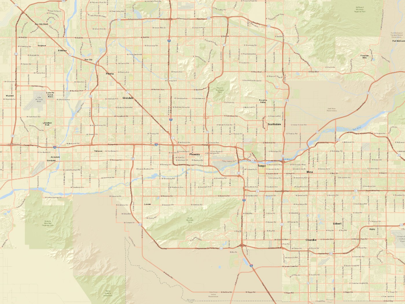 Street map of greater Phoenix metro with MetroRoute service territory overlay
